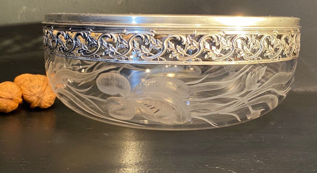 Saladier Art Nouveau En Cristal Et Argent