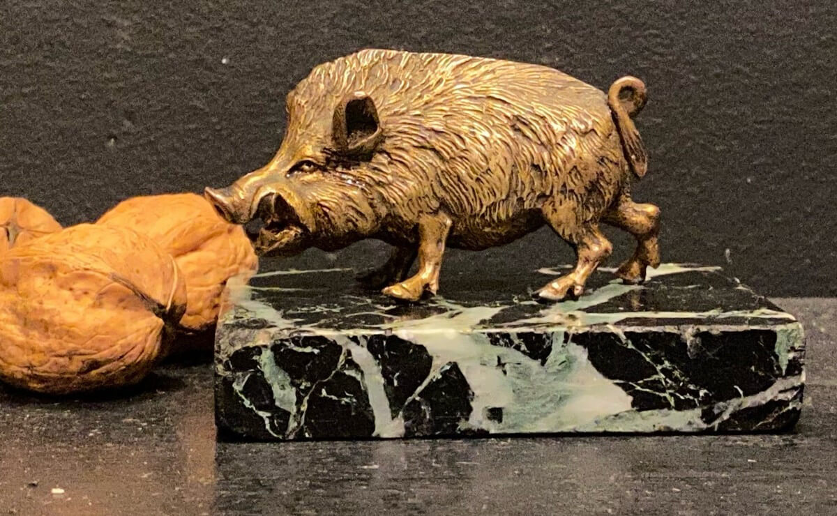 Petit Sanglier En Bronze Sur Socle De Marbre