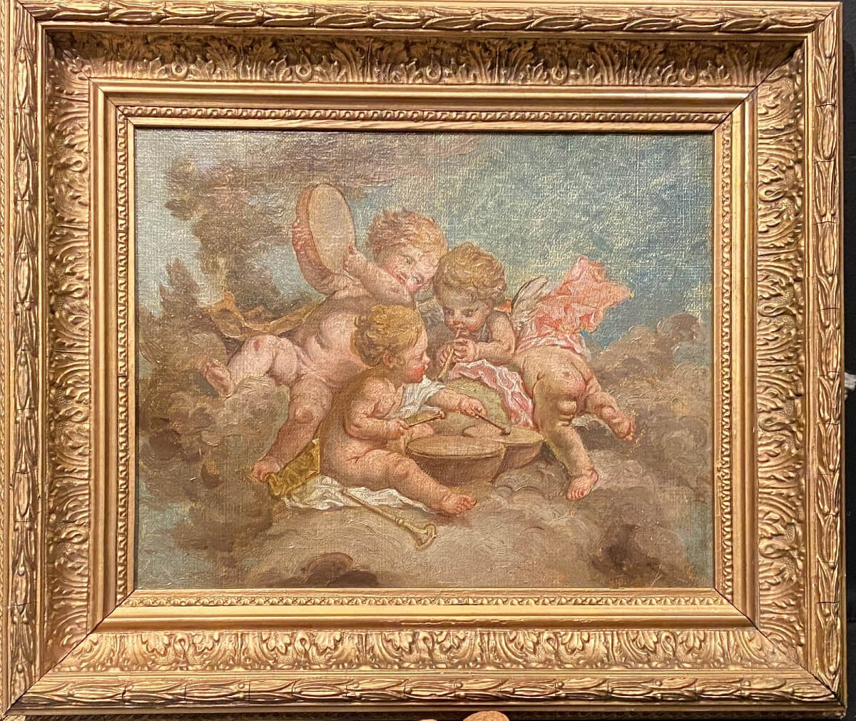 tableau, peinture aux trois  anges musiciens