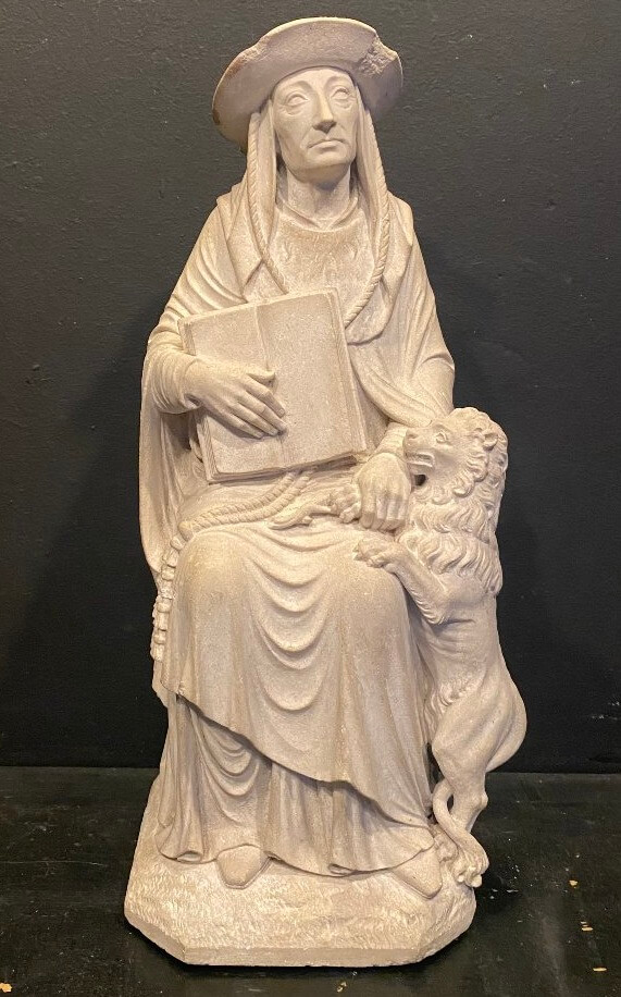 saint Jerome, statue en pierre marbrière