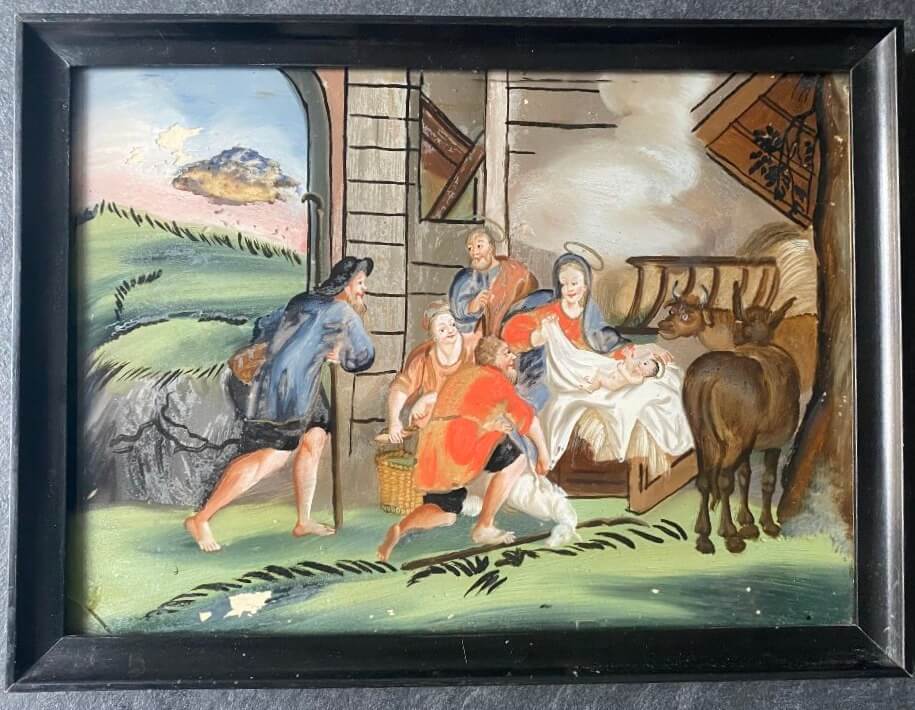 adoration des bergers, fixé sous verre
