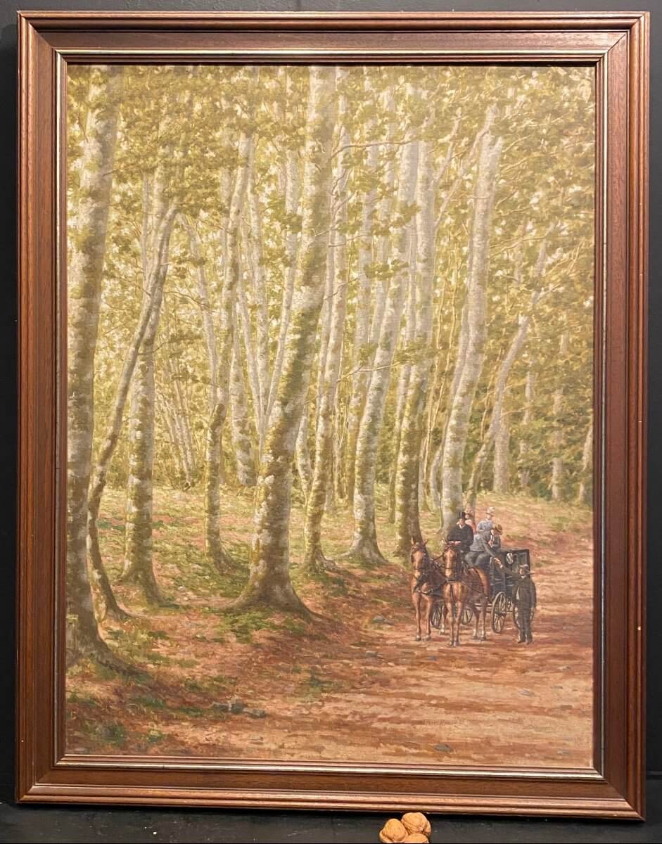 Tableau, Peinture d'Une Diligence Dans La Forêt .