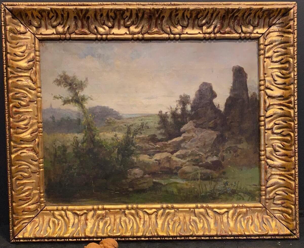 Tableau, Peinture d'Un Paysage XIX° Dans Son Cadre Doré