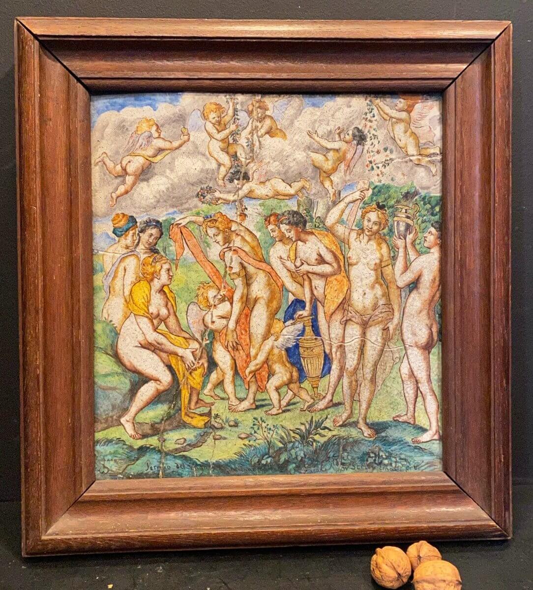 Tableau, émail Sur Terre Cuite XIX°