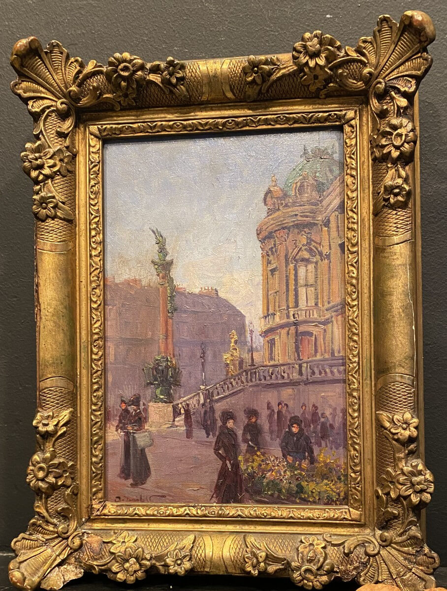 tableau, scène de rue signé Isaïloff