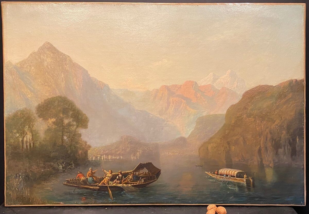 Tableau, Peinture Représentant Un Paysage De Montagne Signé Carrer