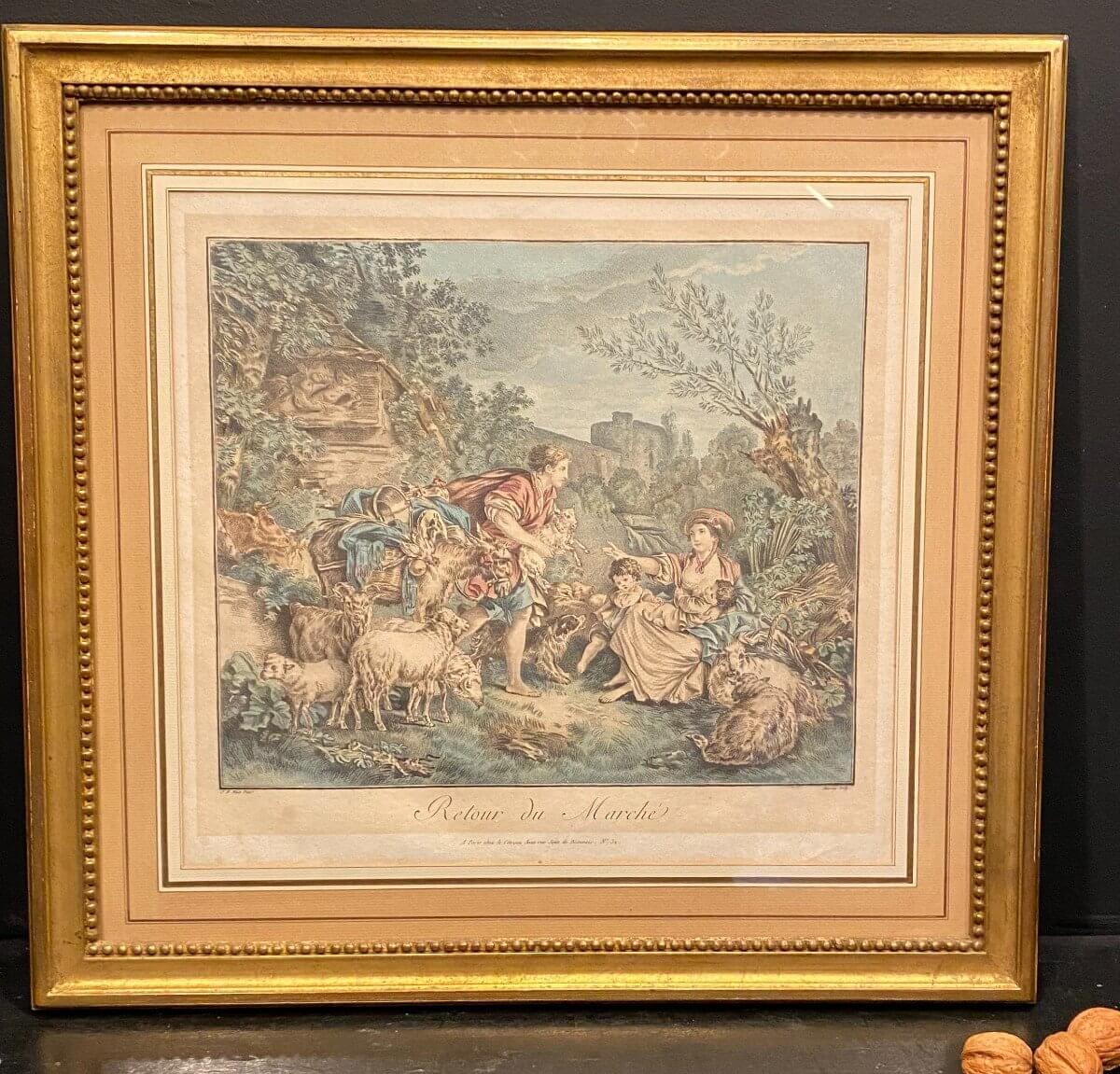 Tableau, Gravure " Le Retour Du Marché "