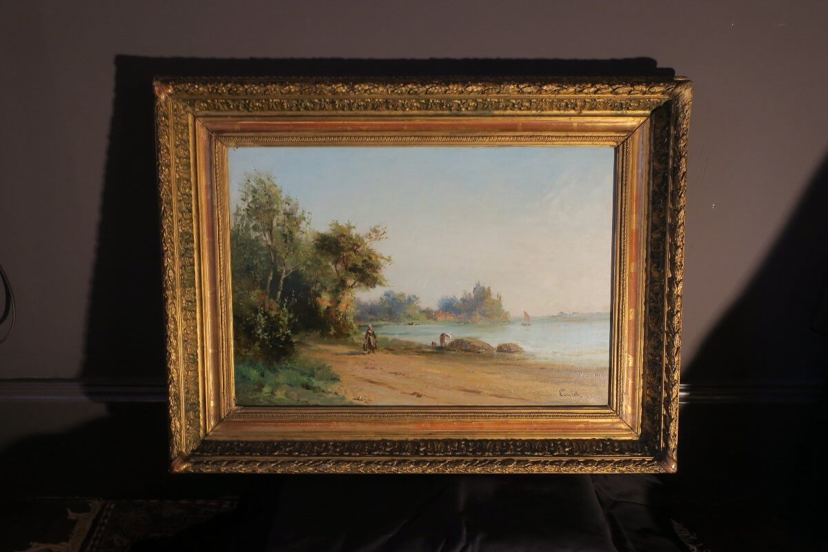 Tableau, Peinture Paysage Lacustre Dans Son Cadre d'époque