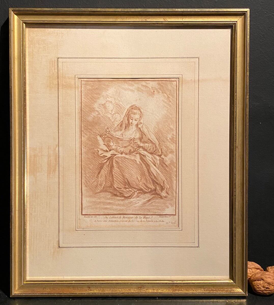 Gravure Sanguine Vierge à l'Enfant De Chez Demarteau