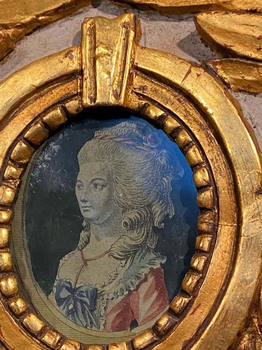 Miroir XVIII° Avec La Gravure De Adelaïde De Bourbon