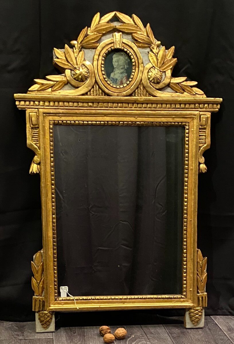 Miroir Louis XVI Avec Une Gravure De Adelaide De Bourbon Et Sa Glace Ancienne