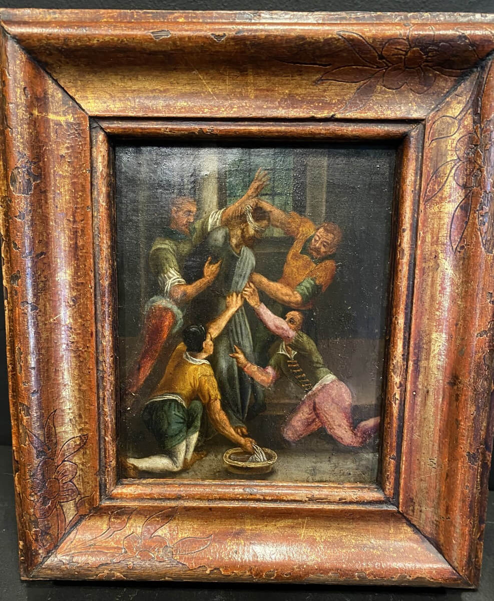 tableau, peinture sur cuivre XVI° siècle, le Christ aux ouvrages