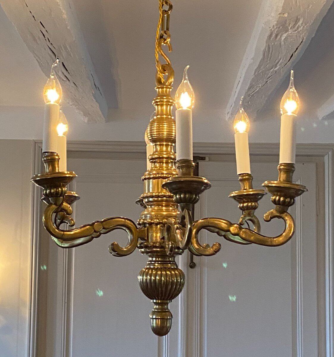 Lustre En Bronze à 6 Bras De Lumière