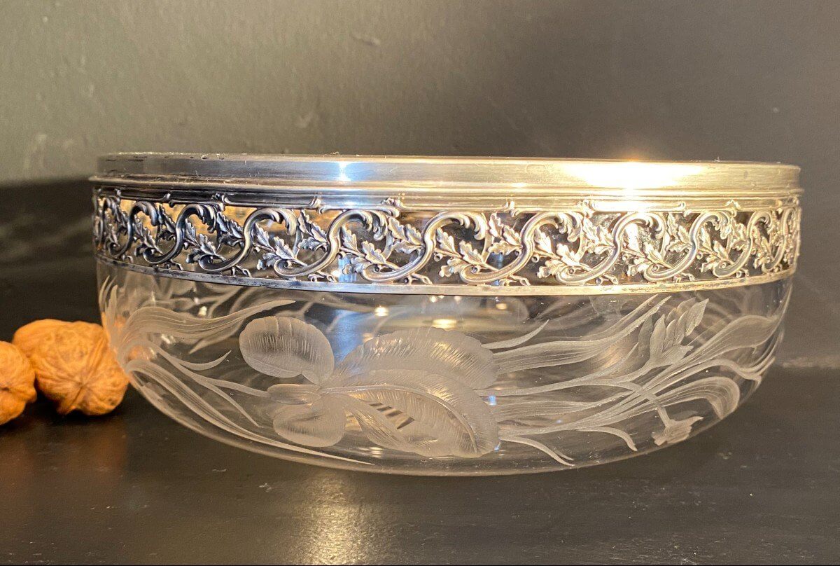 Saladier Art Nouveau En Cristal Et Argent