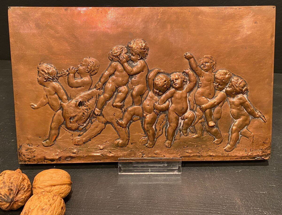 Bas Relief, Bacchanale d'Enfants Signé Th Gengragel