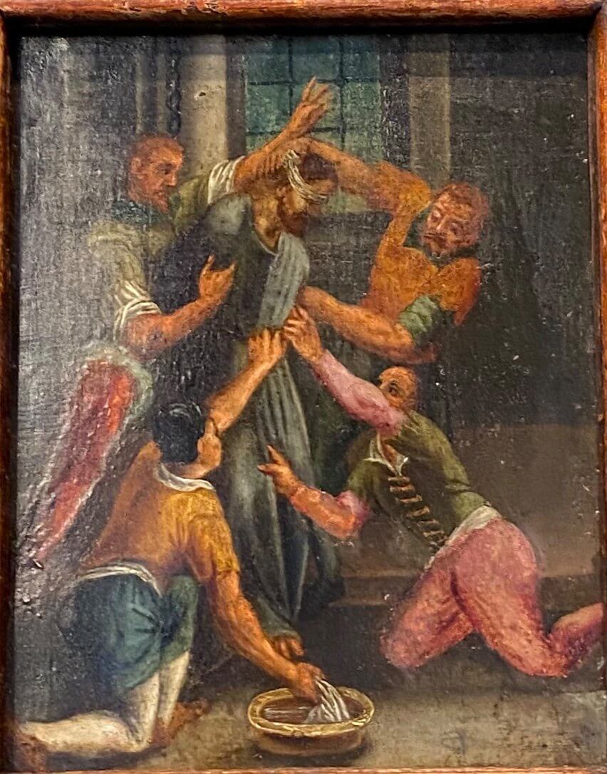 Tableau " Le Christ Aux Outrages ", Peinture Sur Cuivre Du XVI°