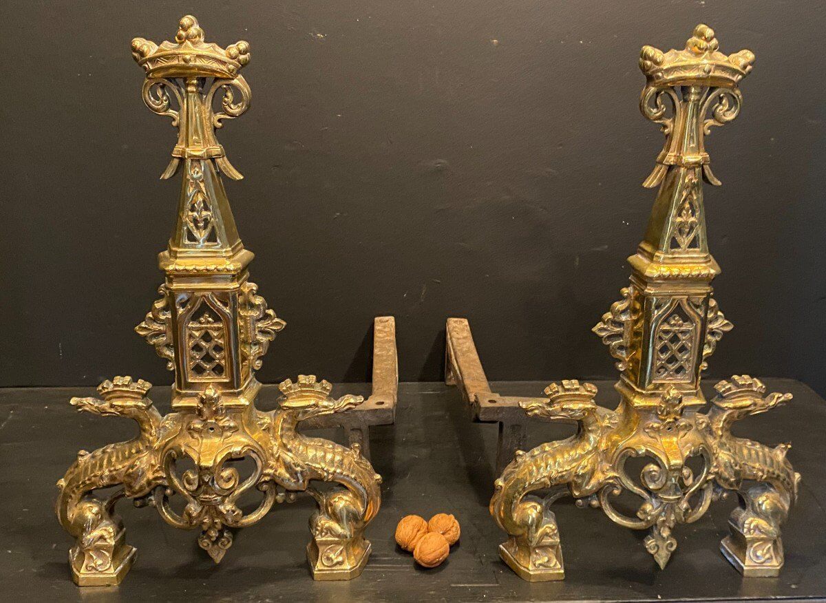 Paire De Chenets En Bronze