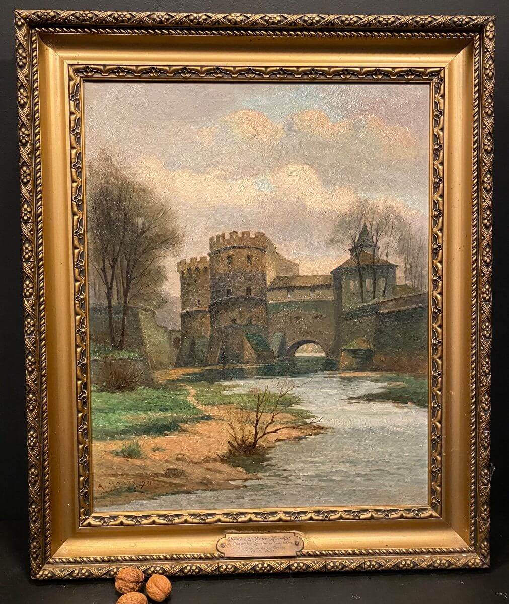 Tableau, Peinture Représentant La Porte Des Allemands, Signé Marks