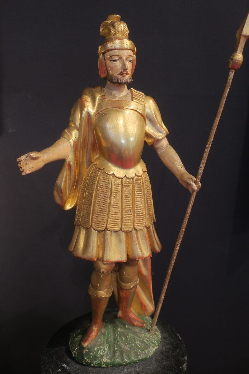 Statue En Bois Doré Et Polychromé
