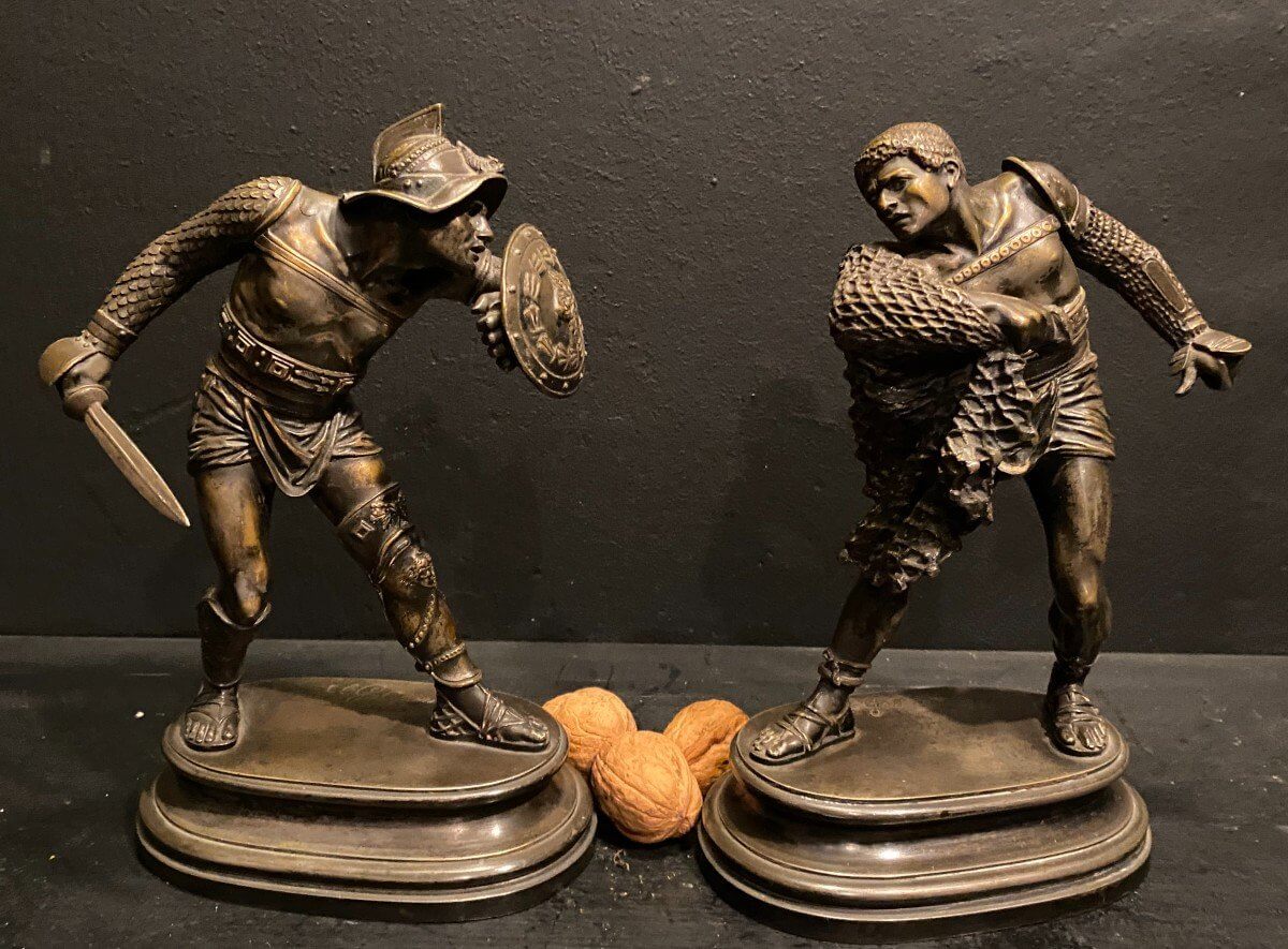 Gladiateurs En Face En Face, Signé E Guillemin