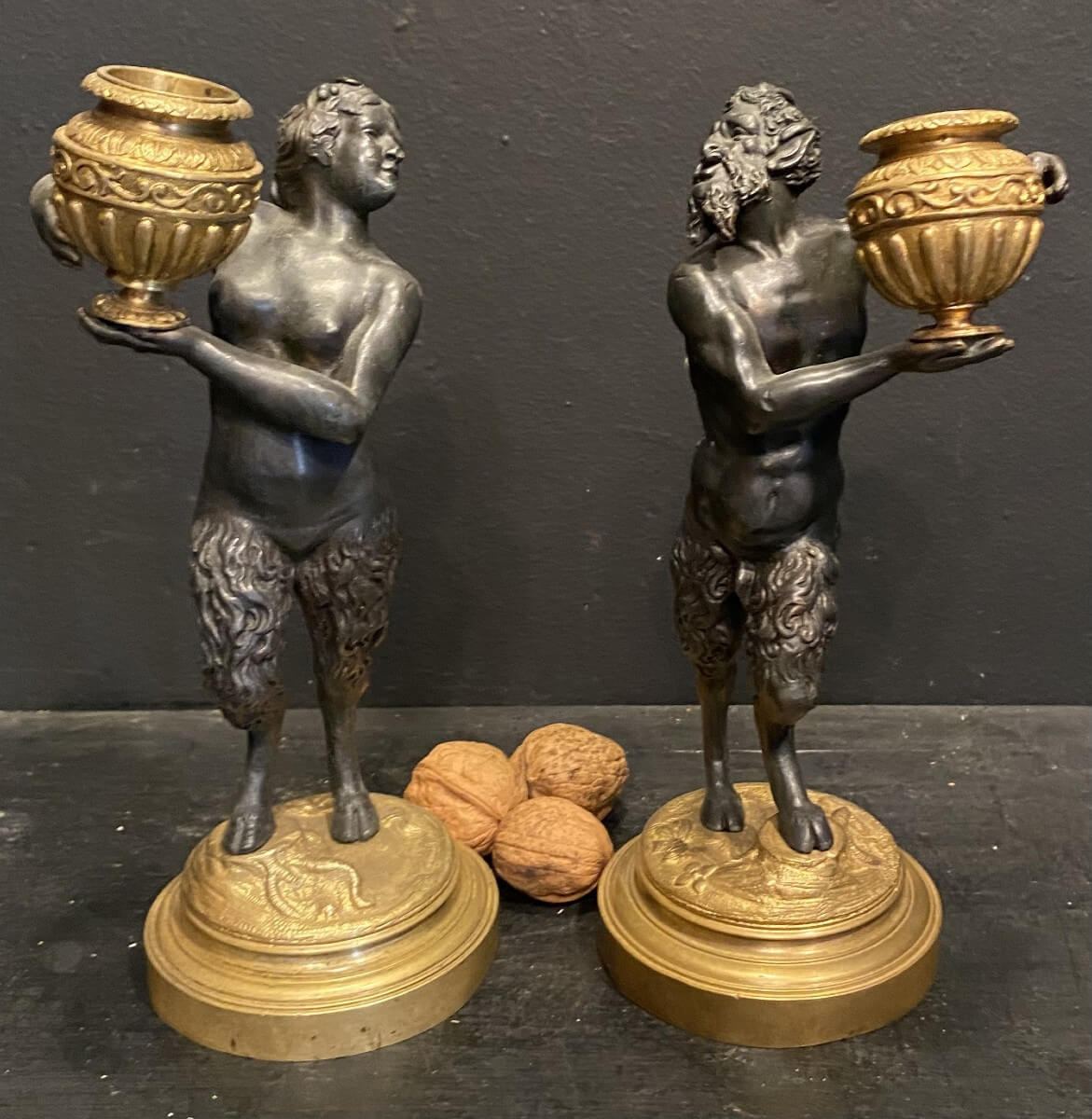 Couple De Faunes En Bronze