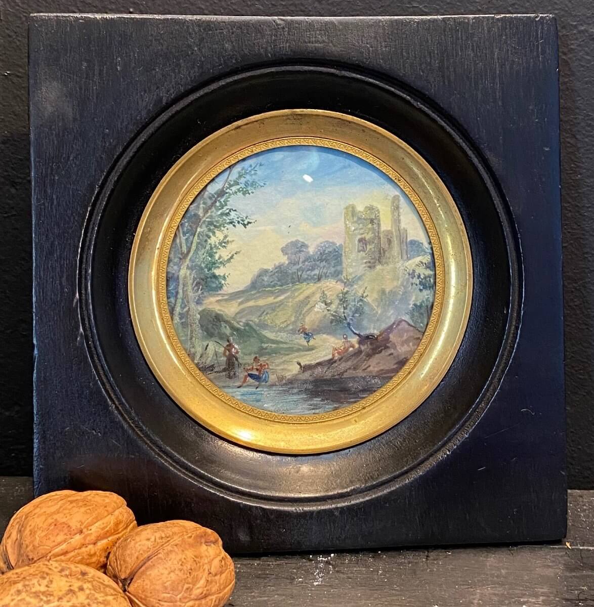 Paysage En Miniature Du XVIII° Siècle