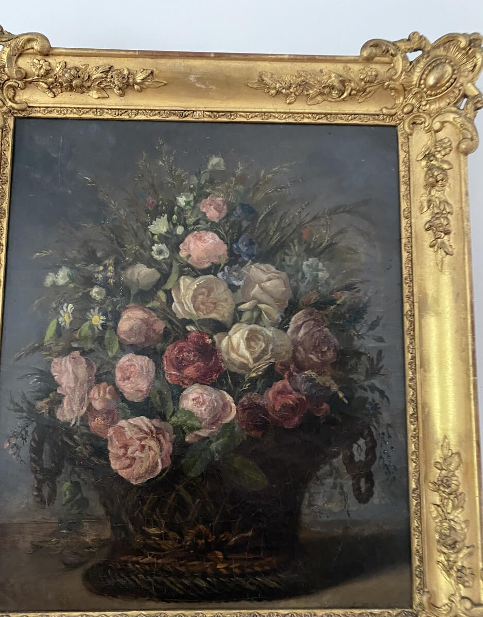 tableau, bouquet de fleurs dans son cadre doré