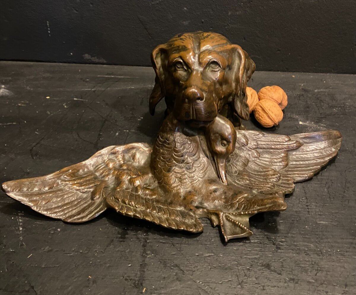 Encrier En Bronze, Chien De Chasse