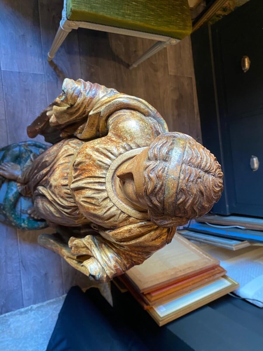 Vierge Terrassant Le Dragon, Statue Du XVIII° De 99 Cm De Haut